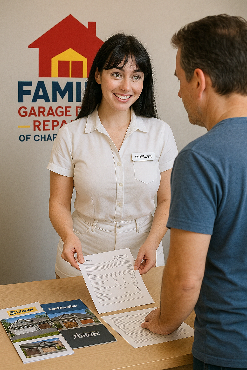 Charlotte Talking to a Customer About Garage Doors | Family Garage Door Repair of Charlotte, NC.