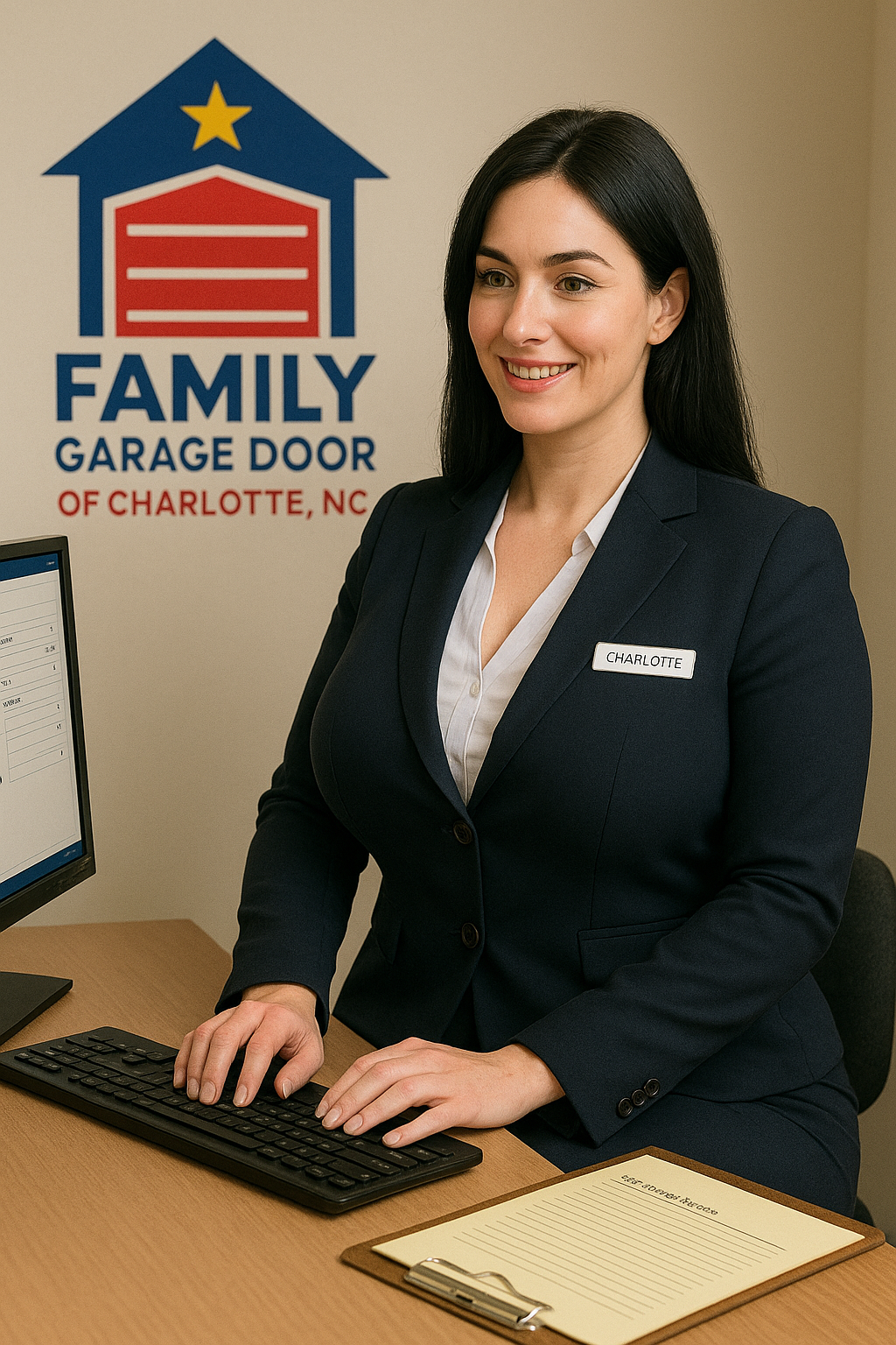 Charlotte typing up an estimate for an new garage door and opener | Family Garage Door Repair of Charlotte, NC.