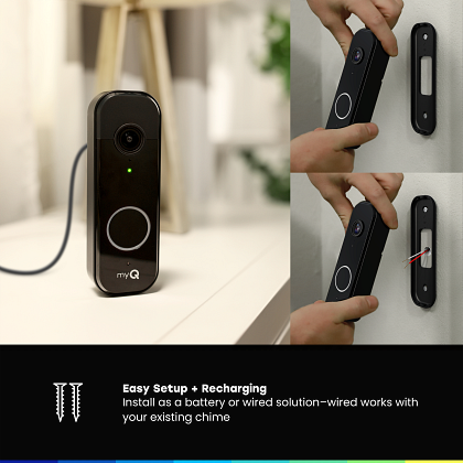 Chamberlain Video Doorbell MYQ-D49TXXB Easy Setup and Recharging