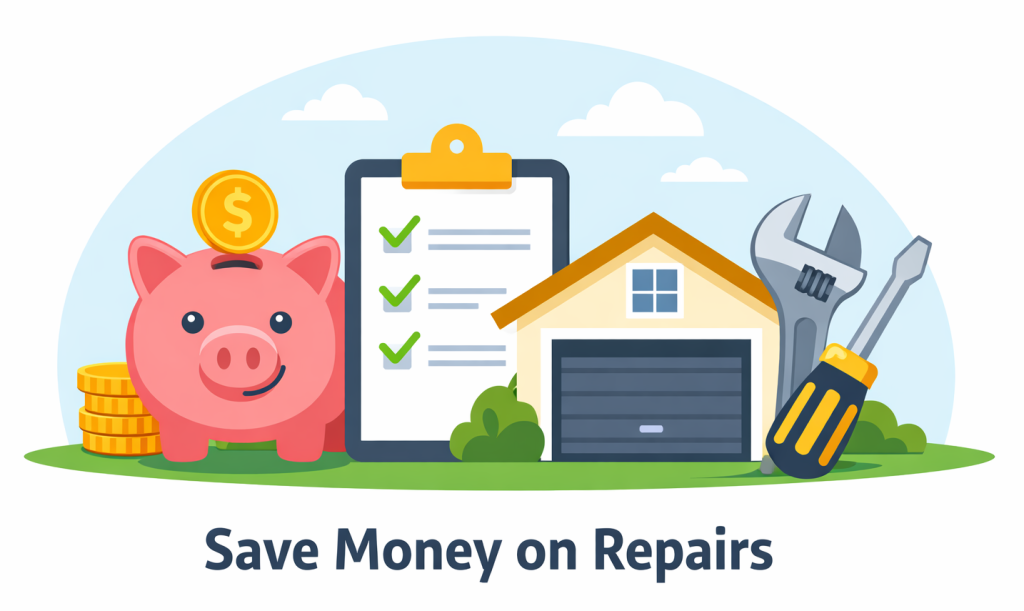 How Much Does Garage Door Repair Cost in Charlotte, NC? Save money on garage door repair flat illustration piggy bank tools e1773859504151